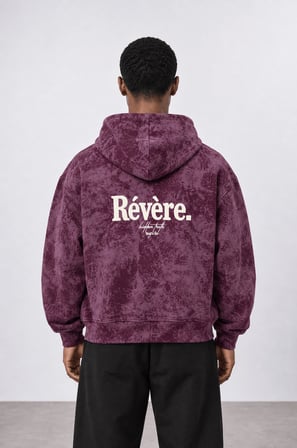 Erkek Revere Nakışlı Yıkamalı Oversize Hoodie Bordo