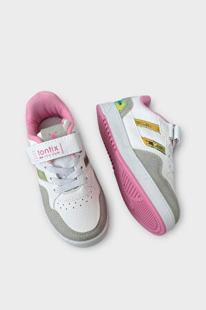 Çocuk Cırtlı Bağcıklı Comfort Spor Ayakkabı BEYAZ - GRİ