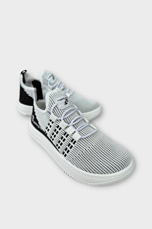 Çocuk Triko Akıllı Bağcık Aqua Spor Ayakkabı BEYAZ - SİYAH