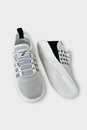 Çocuk Triko Akıllı Bağcık Aqua Spor Ayakkabı BEYAZ - SİYAH