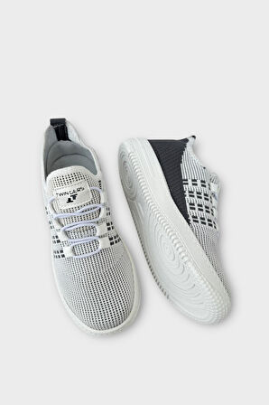 Çocuk Triko Akıllı Bağcık Aqua Spor Ayakkabı BEYAZ - FÜME