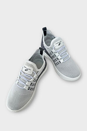 Çocuk Triko Akıllı Bağcık Aqua Spor Ayakkabı BEYAZ - FÜME