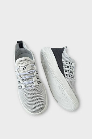 Çocuk Triko Akıllı Bağcık Aqua Spor Ayakkabı BEYAZ - FÜME