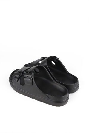 Lugmo Kaymaz Taban Ayarlanabilir Çift Tokalı Erkek Masaj Tabanlı Hafif Terlik Siyah