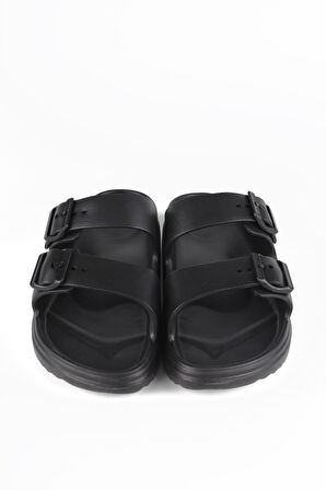 Lugmo Kaymaz Taban Ayarlanabilir Çift Tokalı Erkek Masaj Tabanlı Hafif Terlik Siyah