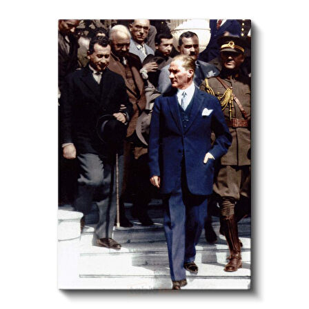 Meclis Çıkışı Atatürk - Mavi Takım Elbiseli Kanvas Tablo