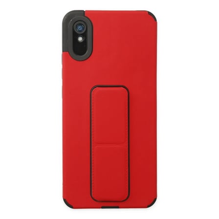 Xiaomi Redmi 9A Kılıf Mega Standlı Silikon - Kırmızı