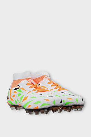 Çocuk Çoraplı Krampon Futbol Ayakkabısı BEYAZ - TURUNCU