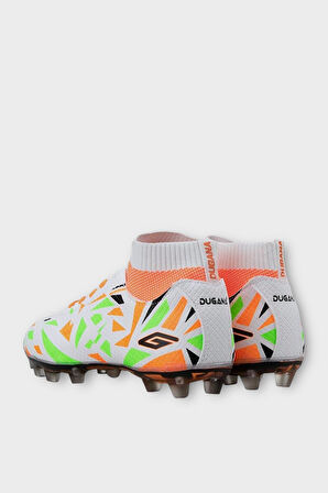 Çocuk Çoraplı Krampon Futbol Ayakkabısı BEYAZ - TURUNCU