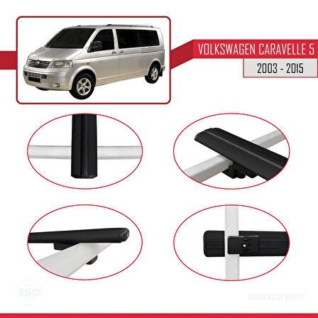 Volkswagen T5 Caravelle 2003-2015 Arası ile Uyumlu BASIC Model Ara Atkı Tavan Barı Siyah 2 Adet