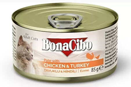BonaCibo Ezme Tavuklu & Hindili Yetişkin Yaş Kedi Maması 85gr