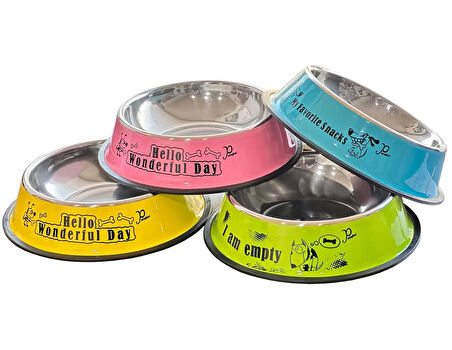 Kedi Köpek Çelik Renkli Metal Mama Su Kabı 26Cm Hb1026