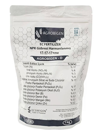 Agrobigen-D Npk Gübresi Harmanlanmış 17-17-17+Me 1Kg