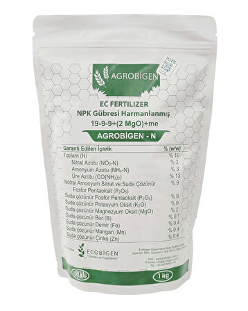 Agrobigen-N Npk Gübresi Harmanlanmış 19-9-9+(2Mgo)+Me 1Kg