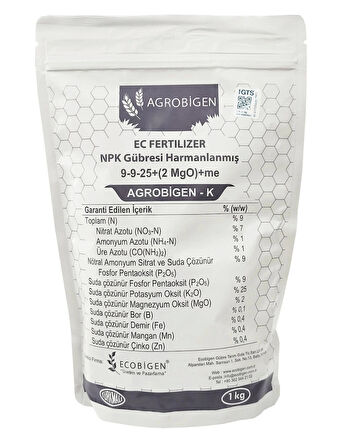 Agrobigen-K Npk Gübresi Harmanlanmış 9-9-25+(2Mgo)+Me 1Kg