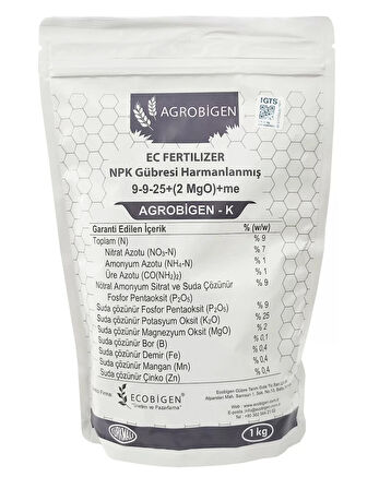 Agrobigen-K Npk Gübresi Harmanlanmış 9-9-25+(2Mgo)+Me 1Kg
