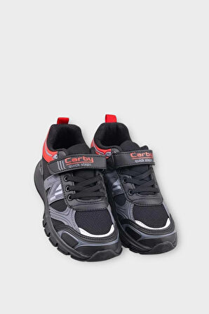 Çocuk Cırtlı Günlük Spor Ayakkabı SİYAH - KIRMIZI