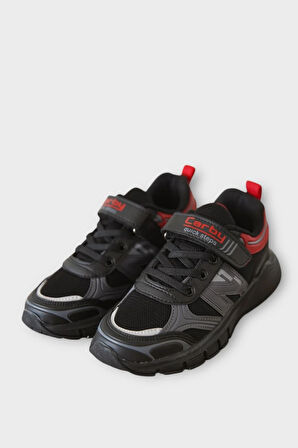 Çocuk Cırtlı Günlük Spor Ayakkabı SİYAH - KIRMIZI