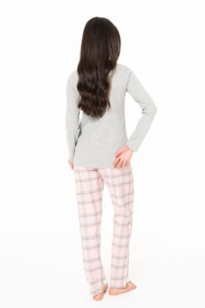 Kadın Uzun Kollu Altı Kareli Pijama Takımı S26169 Bisiklet yaka düğmeli 