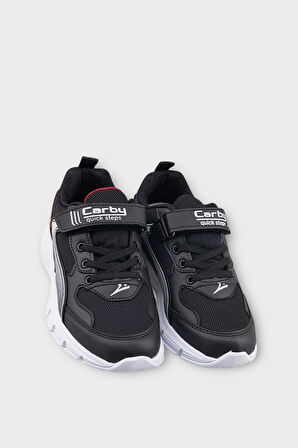 Çocuk Cırtlı Akıllı Bağcık Spor Ayakkabı SİYAH - KIRMIZI