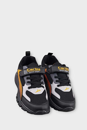 Çocuk Cırtlı Akıllı Bağcık Spor Ayakkabı SİYAH - TURUNCU