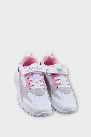 Çocuk Cırtlı Akıllı Bağcık Spor Ayakkabı BEYAZ - PEMBE