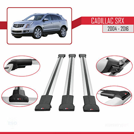 Cadillac SRX 2004-2016 Arası ile Uyumlu FLY Model Ara Atkı Tavan Barı Gri 3 Adet
