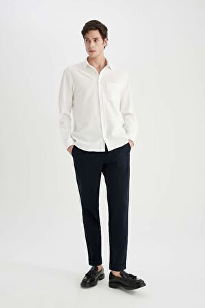 DeFacto Twill Yazlık Kumaş Pantolon Tapered Fit Normal Kesim Cepli Basic Düz Keten Karışımlı Duble Paça B6585AX24SPNV106