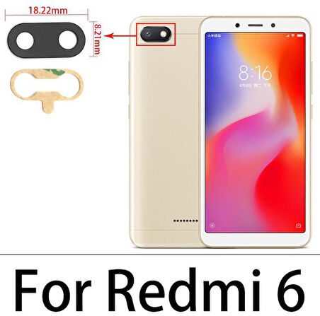Tkgz Xiaomi Redmi 6 Arka Kamera Camı Lens Yapışkanlı