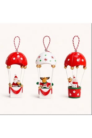 Yılbaşı Ağacı Süsü (13 cm) – Uçan Balonlu Noel Baba, Kardan Adam ve Geyik Figürlü Ağaç Süsü Seçenekleri 1 Adet