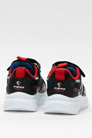 Çocuk Cırtlı Akıllı Bağcık Spor Ayakkabı SİYAH - KIRMIZI