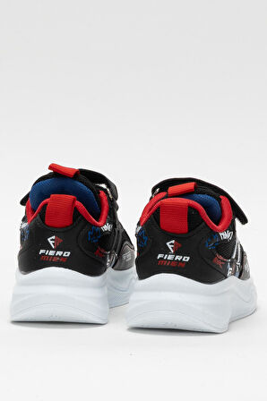 Çocuk Cırtlı Akıllı Bağcık Spor Ayakkabı SİYAH - KIRMIZI