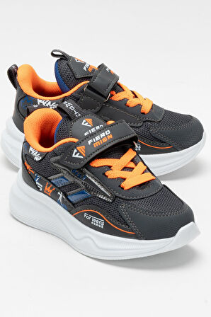 Çocuk Cırtlı Akıllı Bağcık Spor Ayakkabı FÜME - TURUNCU