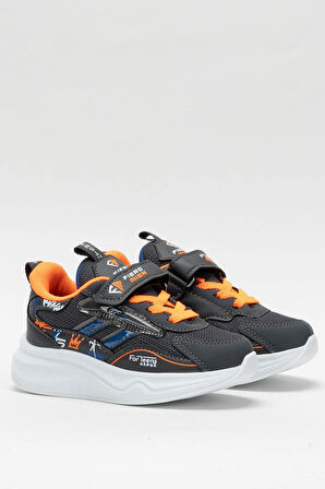 Çocuk Cırtlı Akıllı Bağcık Spor Ayakkabı FÜME - TURUNCU