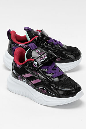 Çocuk Cırtlı Akıllı Bağcık Spor Ayakkabı SİYAH - FUŞYA