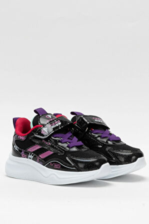 Çocuk Cırtlı Akıllı Bağcık Spor Ayakkabı SİYAH - FUŞYA