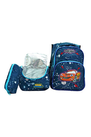 Lugmo 3 Lü Ortaokul Çanta Seti İlkokul Çantası Komple Astarlı Arabalı Galaxy
