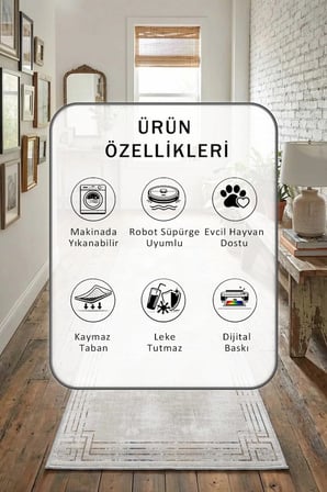 Yıkanabilir Yolluk Halı Kaymaz Taban Salon Mutfak