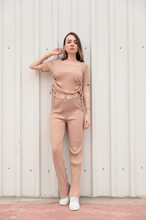 Kaşkorse Yandan Büzgülü Pantolon Takım