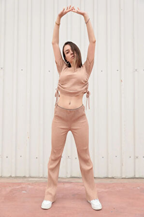 Kaşkorse Yandan Büzgülü Pantolon Takım