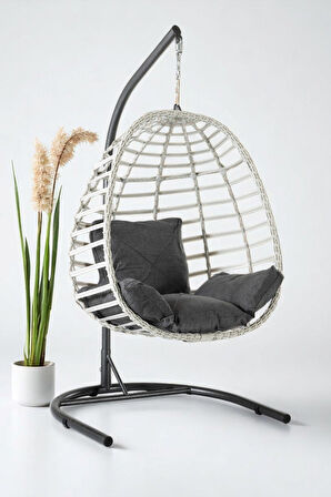 Fursimo Salyan Rattan Tek Kişilik Bahçe Salıncağı – Konforlu Minderli, Dayanıklı Metal Gövde, Balkon