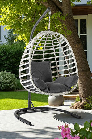 Fursimo Salyan Rattan Tek Kişilik Bahçe Salıncağı – Konforlu Minderli, Dayanıklı Metal Gövde, Balkon