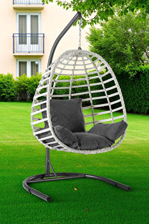 Fursimo Salyan Rattan Tek Kişilik Bahçe Salıncağı – Konforlu Minderli, Dayanıklı Metal Gövde, Balkon