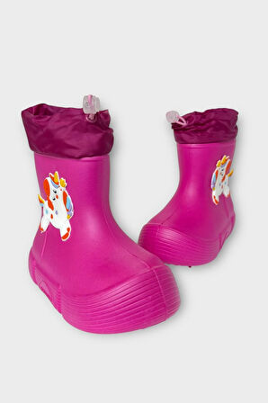 Çocuk Kışlık Su Geçirmez Yağmur Botu FUŞYA