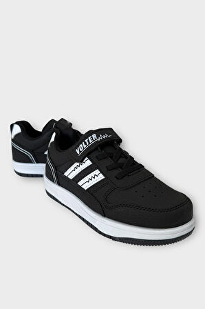 Çocuk Bağcıklı Cırtlı Çocuk Spor Ayakkabı SİYAH - BEYAZ