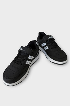 Çocuk Bağcıklı Cırtlı Çocuk Spor Ayakkabı SİYAH - BEYAZ