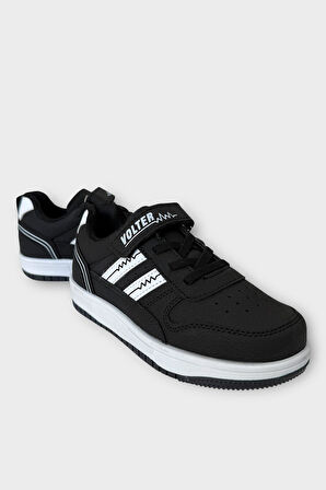 Çocuk Bağcıklı Cırtlı Çocuk Spor Ayakkabı SİYAH - BEYAZ