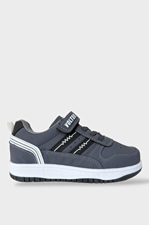 Çocuk Bağcıklı Cırtlı Çocuk Spor Ayakkabı FÜME - SİYAH