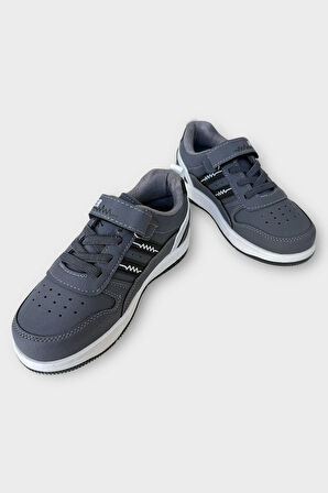 Çocuk Bağcıklı Cırtlı Çocuk Spor Ayakkabı FÜME - SİYAH