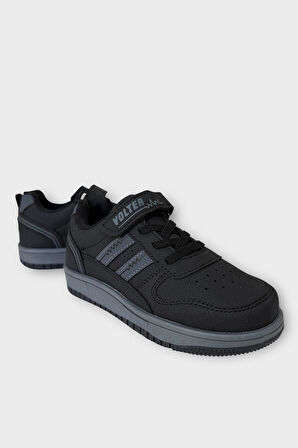 Çocuk Bağcıklı Cırtlı Çocuk Spor Ayakkabı SİYAH - FÜME